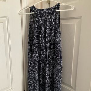 Navy Polka Dot Sleeveless 3 tier maxi Dress